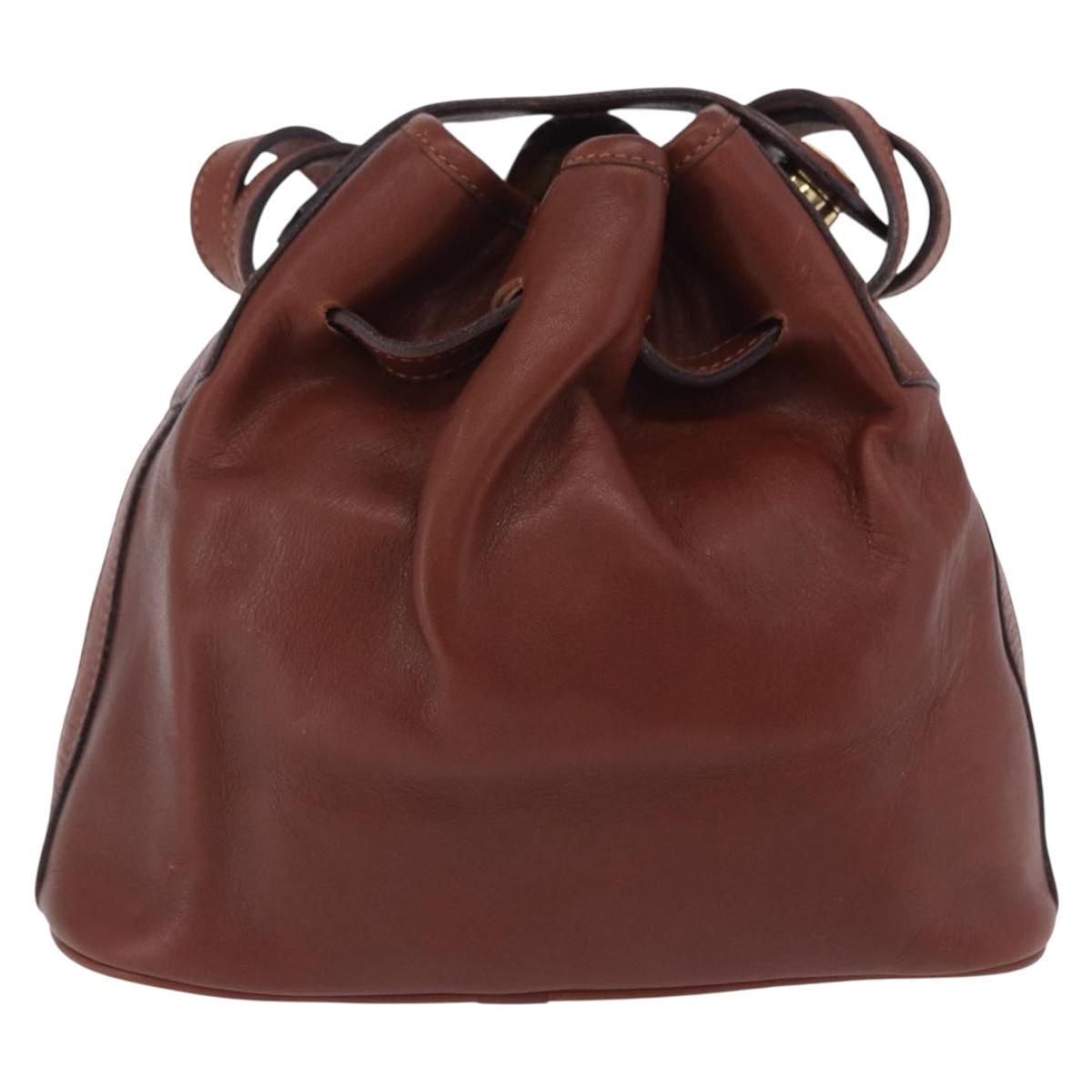 CELINE Shoulder Bag Leather Brown Gold Tone Auth 204658