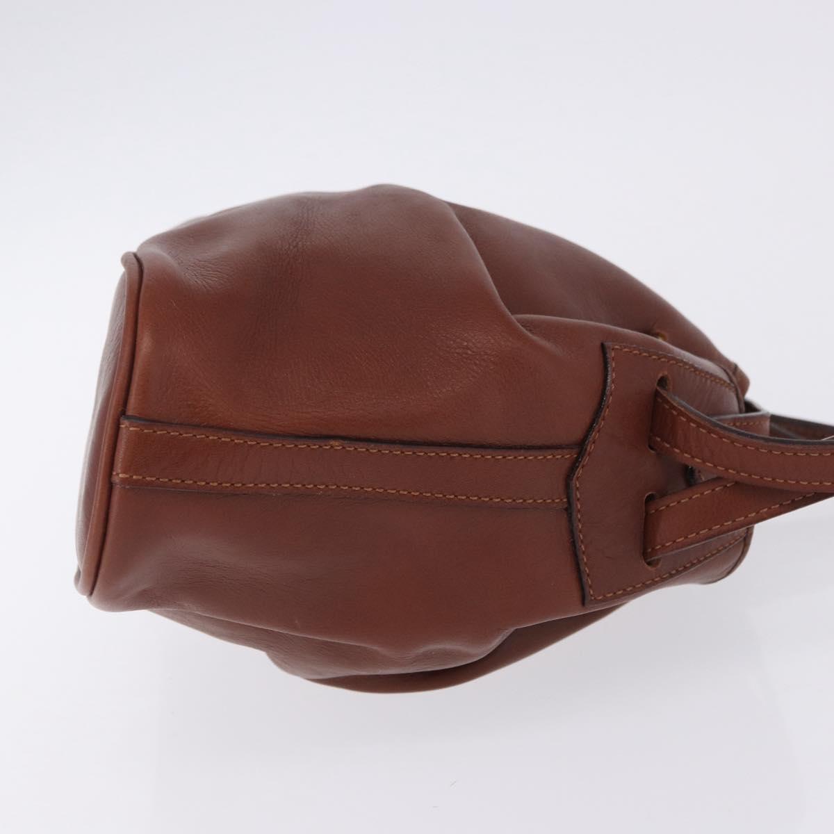 CELINE Shoulder Bag Leather Brown Gold Tone Auth 204658