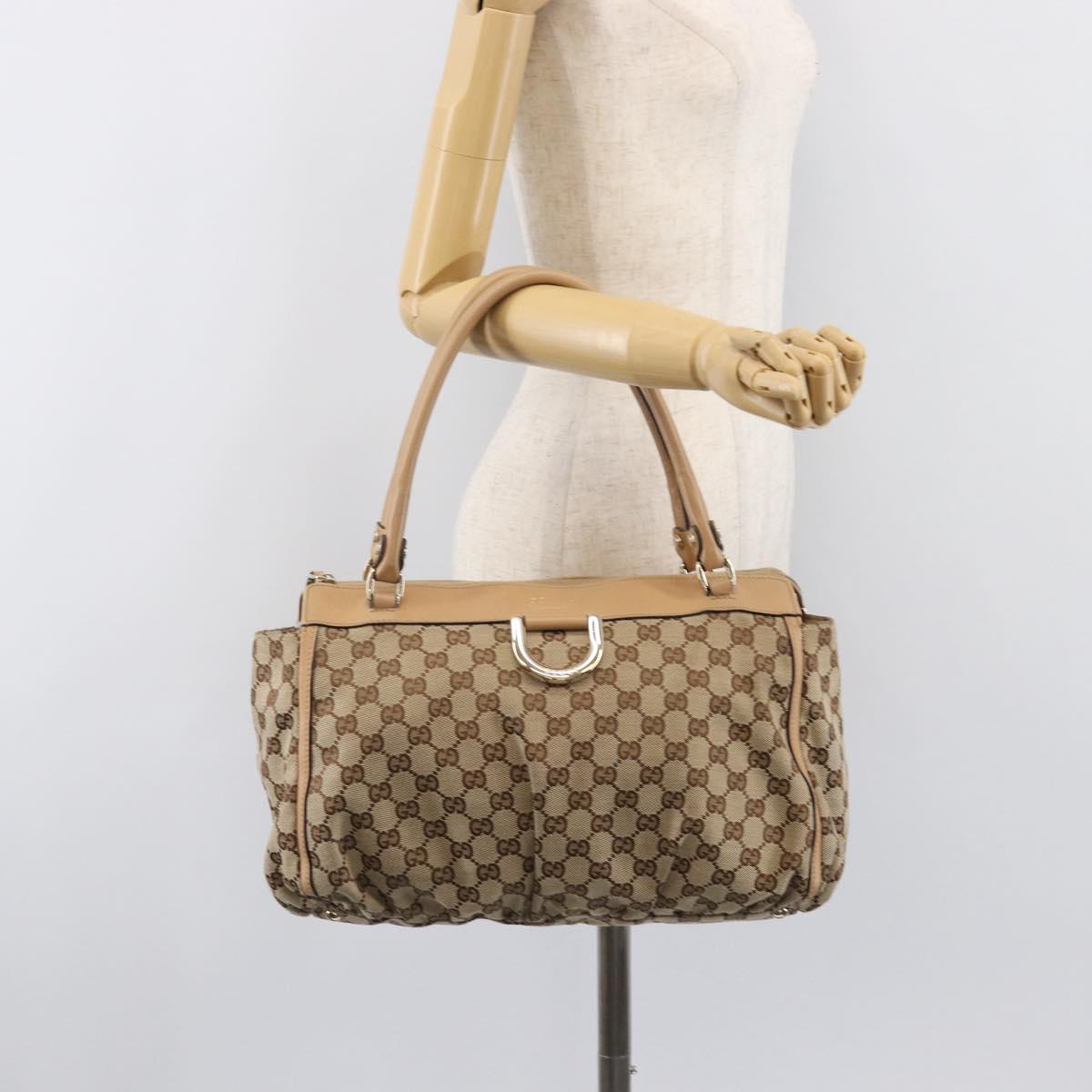 GUCCI GG Canvas Abbey Tote Bag Beige Gold Tone 189831 Auth 204659V