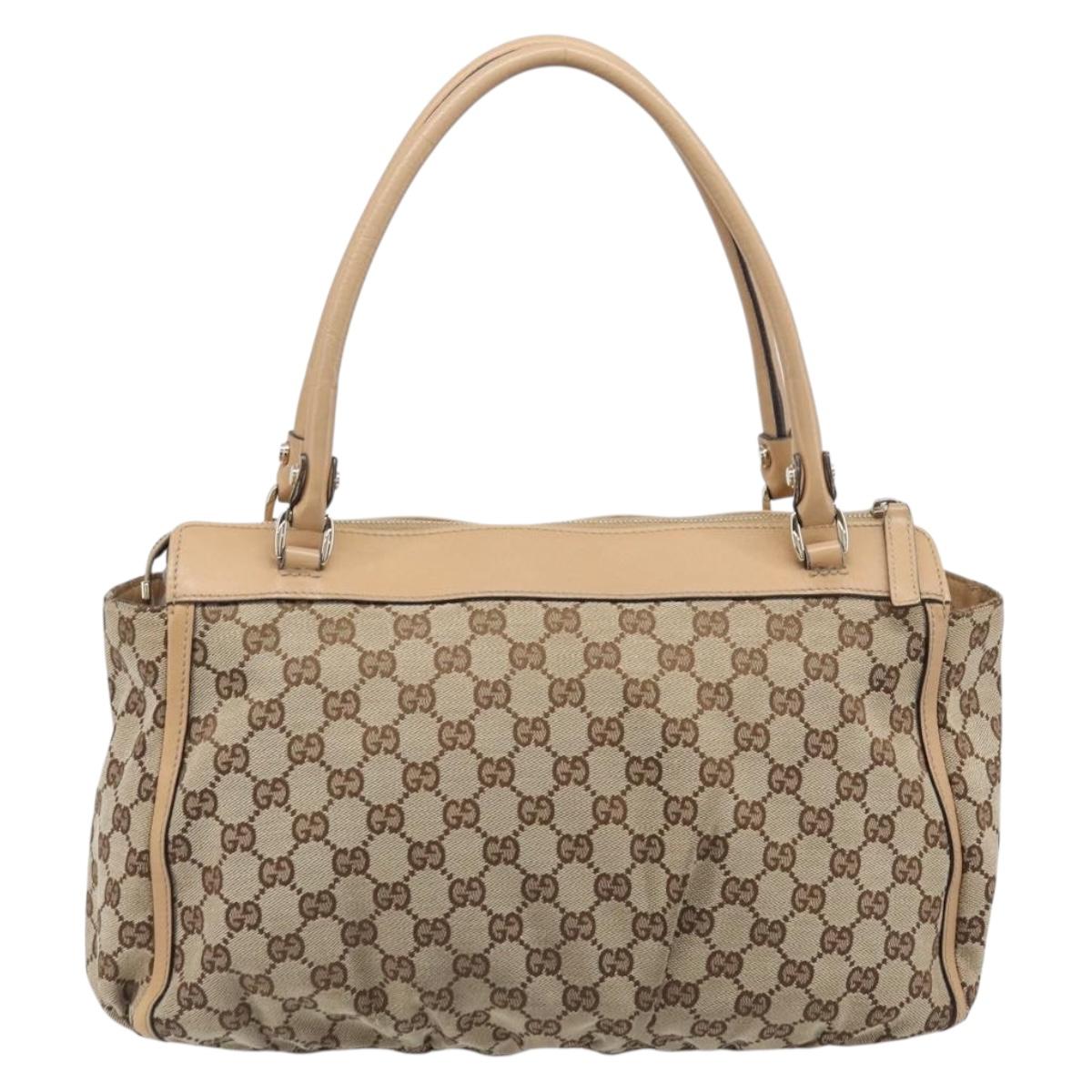 GUCCI GG Canvas Abbey Tote Bag Beige Gold Tone 189831 Auth 204659V