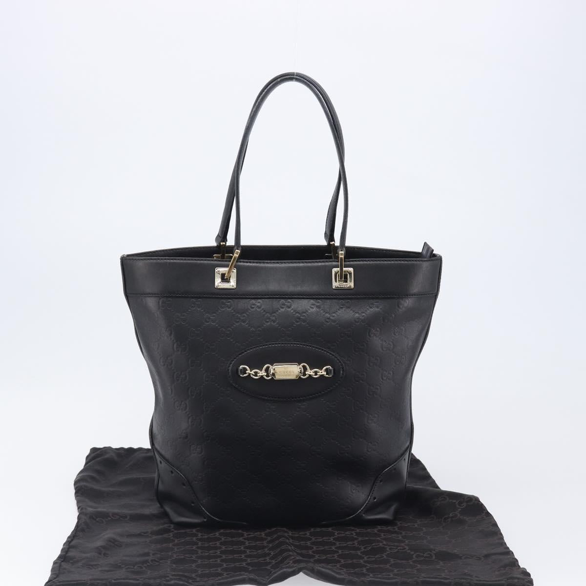GUCCI GuccissimaGG Tote Bag Leather Black Gold Tone 145984 Auth 204661V