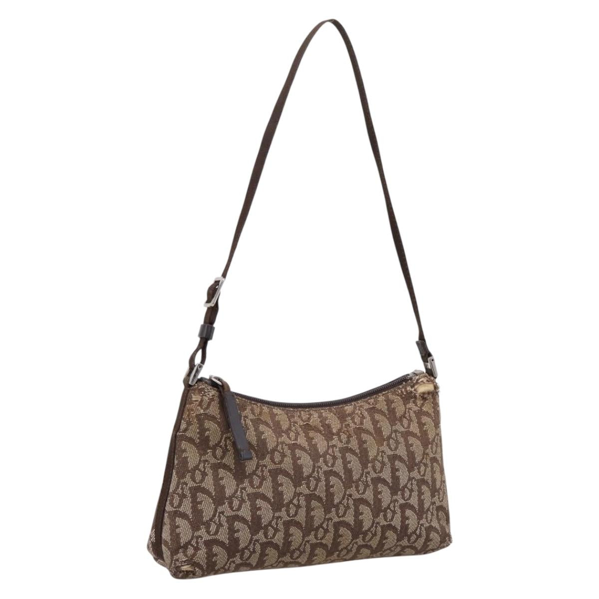 Christian Dior Trotter Canvas Accessory Pouch Beige Silver Auth 204663