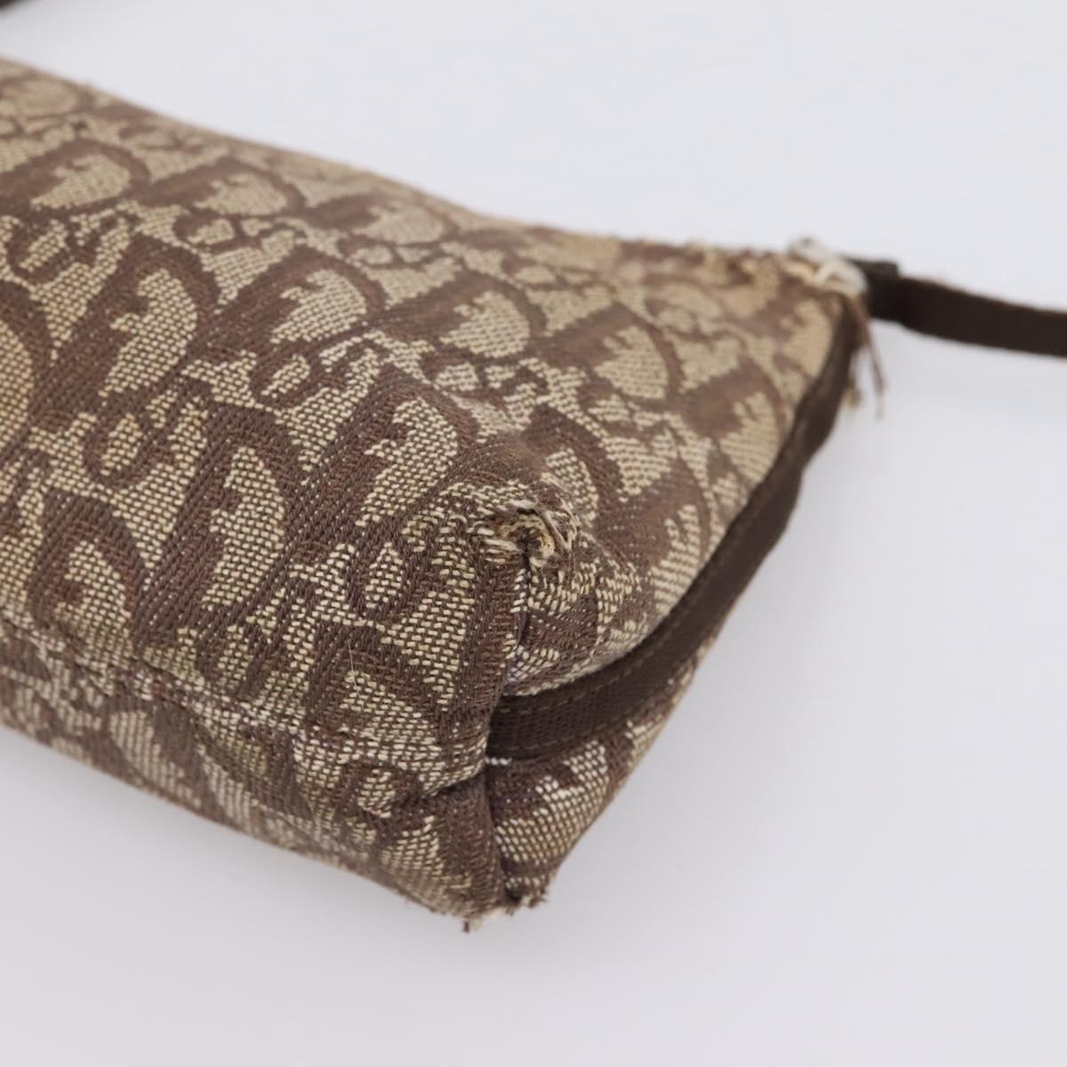 Christian Dior Trotter Canvas Accessory Pouch Beige Silver Auth 204663