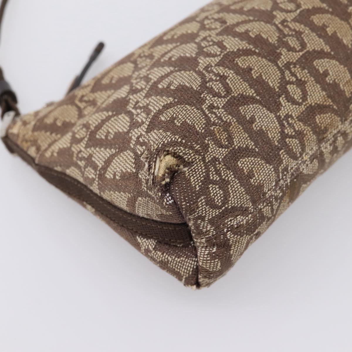 Christian Dior Trotter Canvas Accessory Pouch Beige Silver Auth 204663