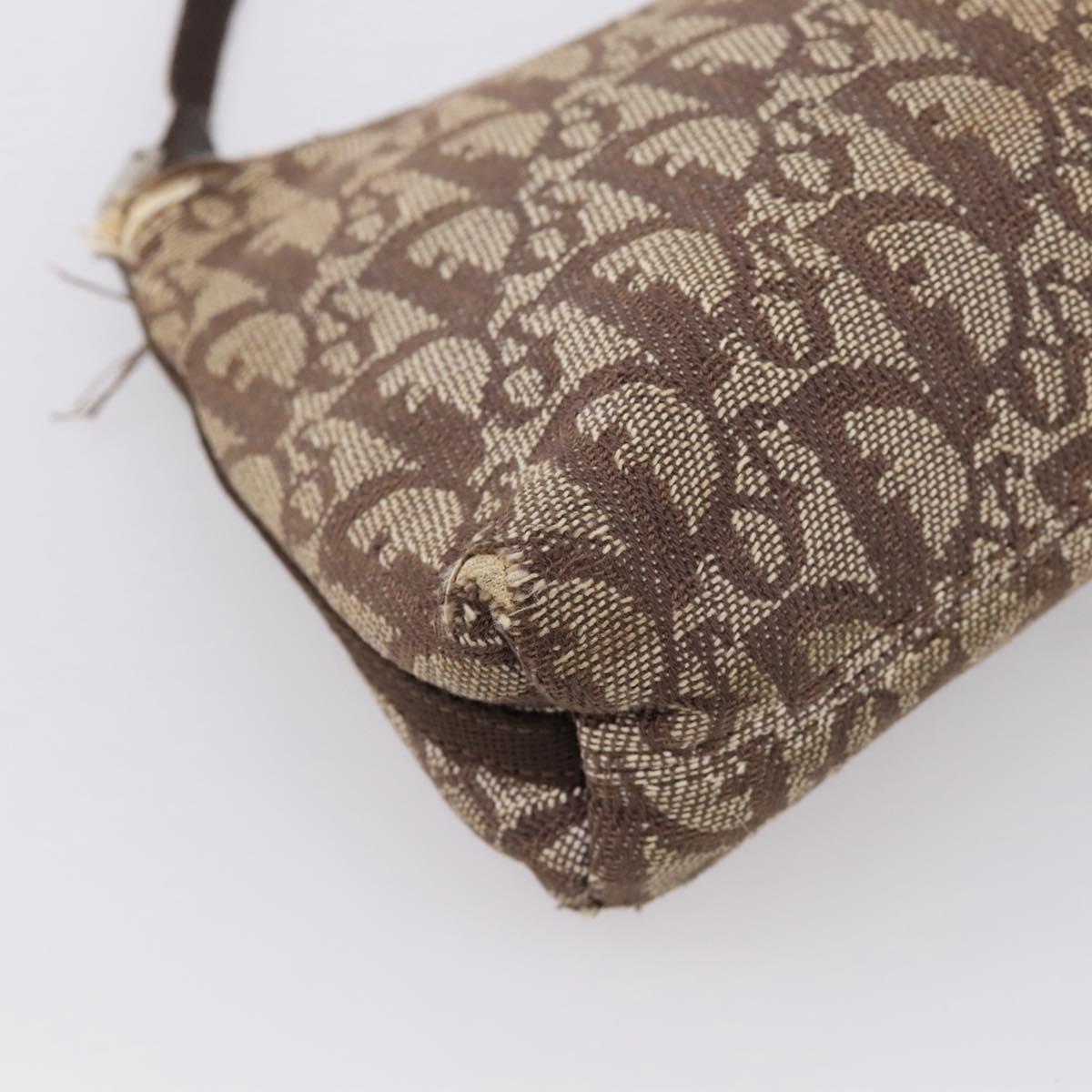 Christian Dior Trotter Canvas Accessory Pouch Beige Silver Auth 204663