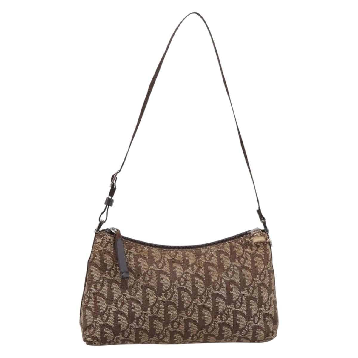 Christian Dior Trotter Canvas Accessory Pouch Beige Silver Auth 204663