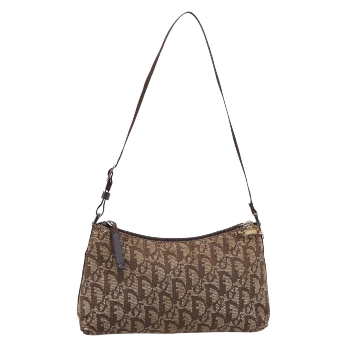 Christian Dior Trotter Canvas Accessory Pouch Beige Silver Auth 204663