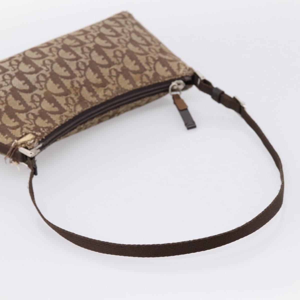 Christian Dior Trotter Canvas Accessory Pouch Beige Silver Auth 204663