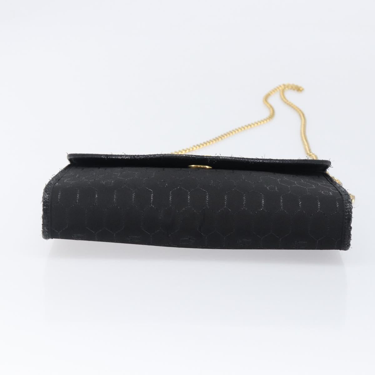 Christian Dior Honeycomb Canvas Chain Shoulder Bag Black Gold Tone Auth 204664A