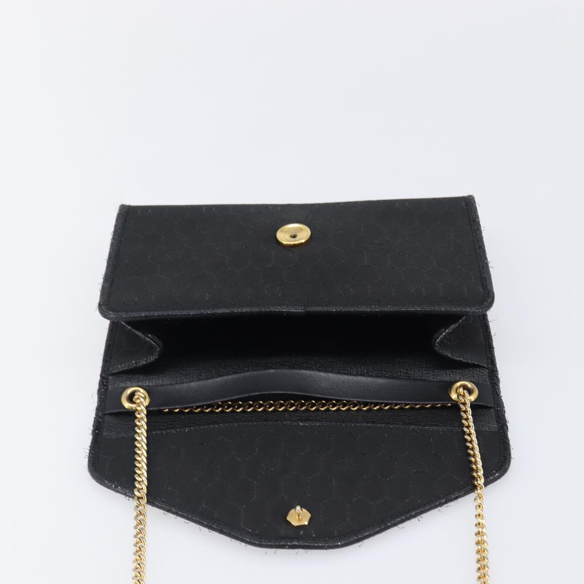 Christian Dior Honeycomb Canvas Chain Shoulder Bag Black Gold Tone Auth 204664A