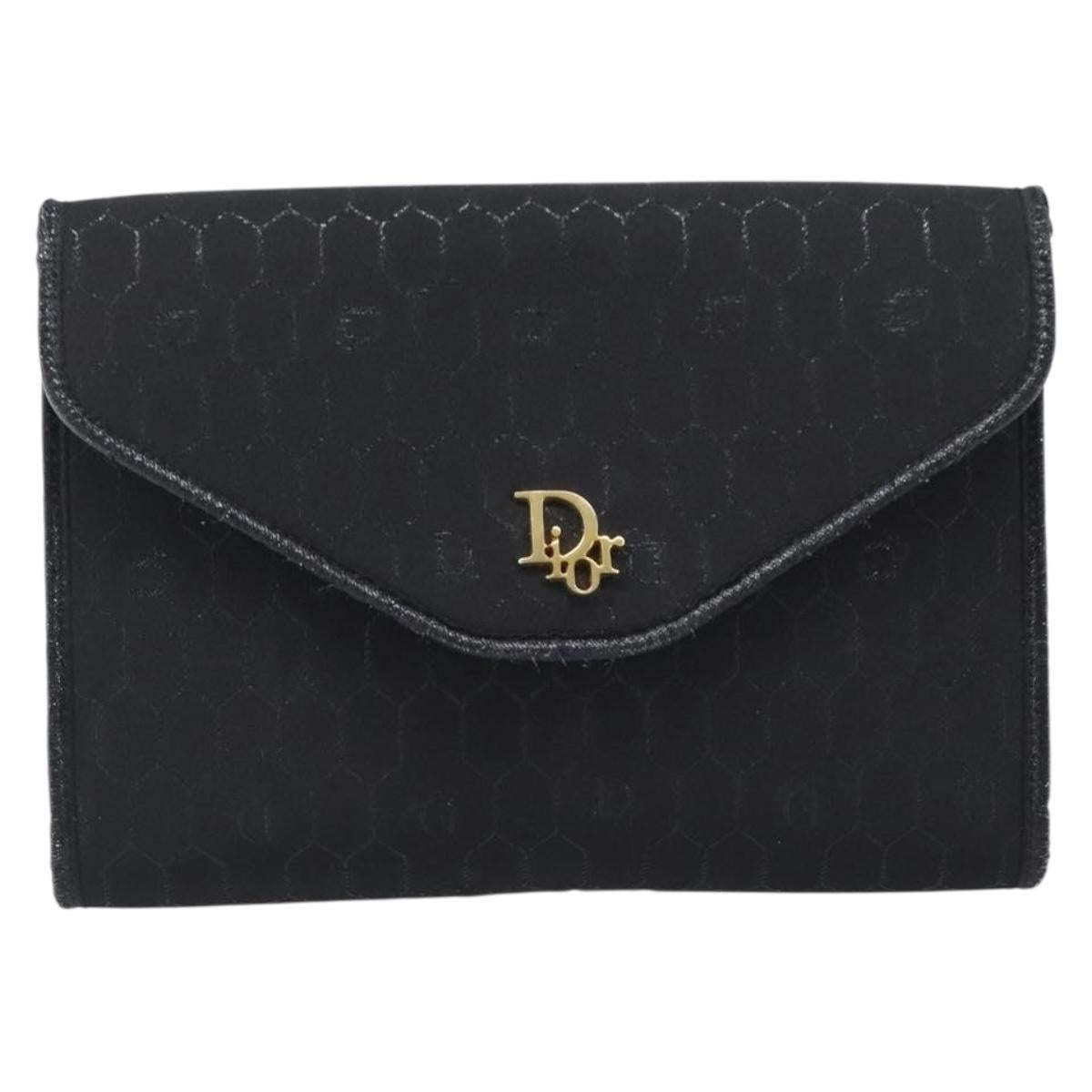 Christian Dior Honeycomb Canvas Chain Shoulder Bag Black Gold Tone Auth 204664A