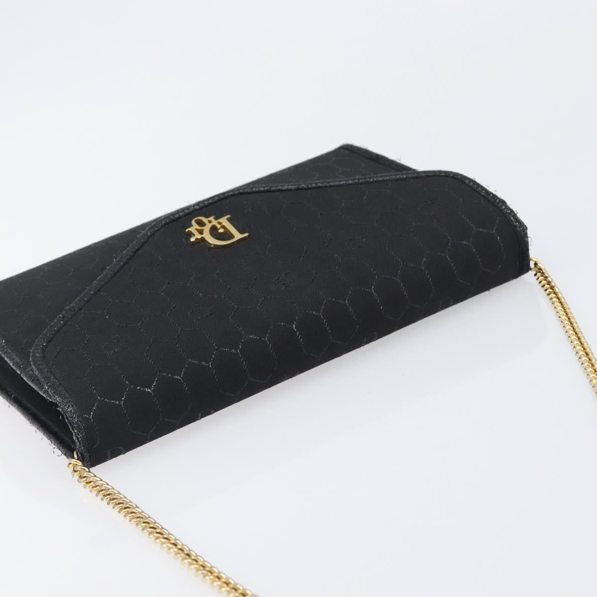 Christian Dior Honeycomb Canvas Chain Shoulder Bag Black Gold Tone Auth 204664A