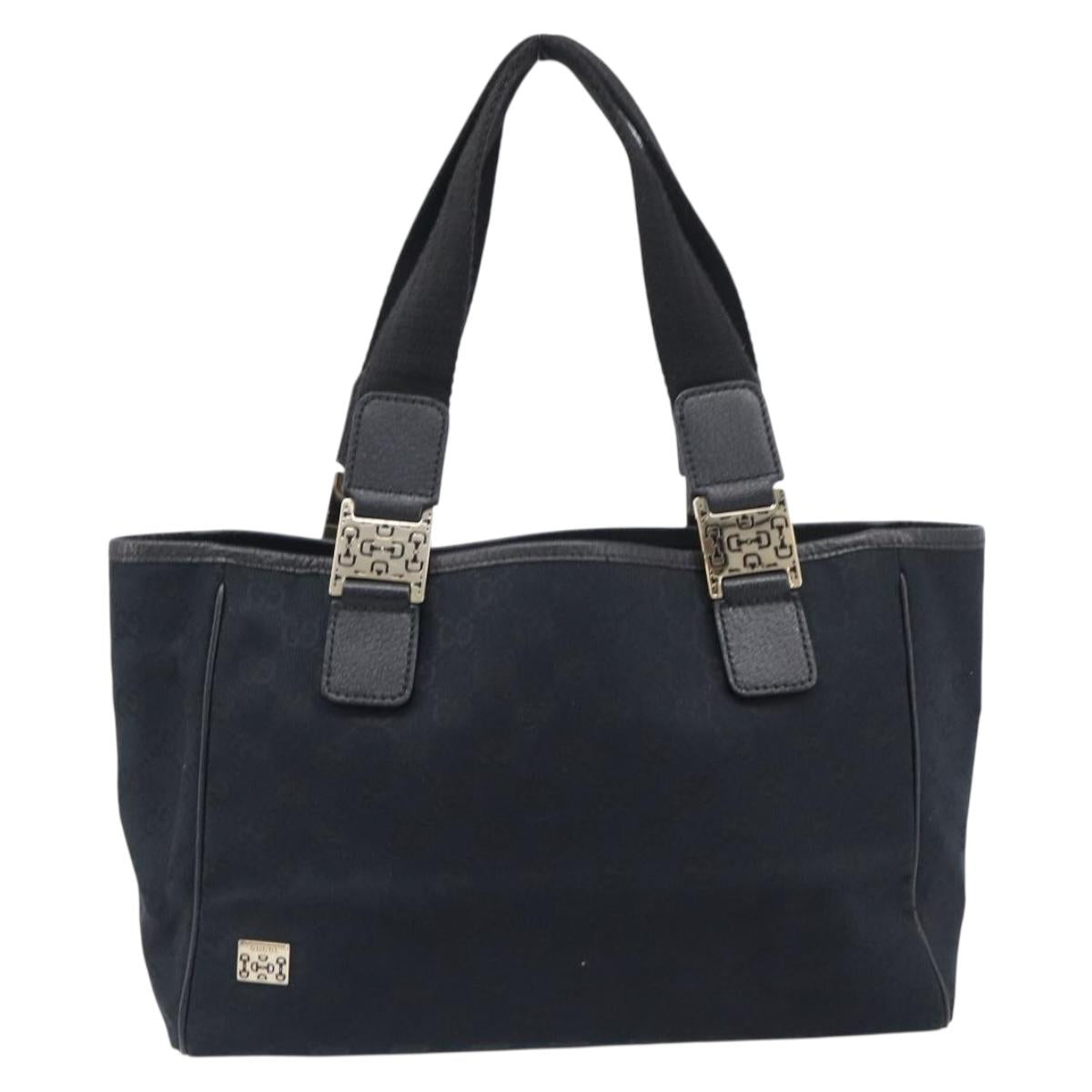 GUCCI GG Canvas Hand Bag Black Gold Tone 145810 Auth 204666V