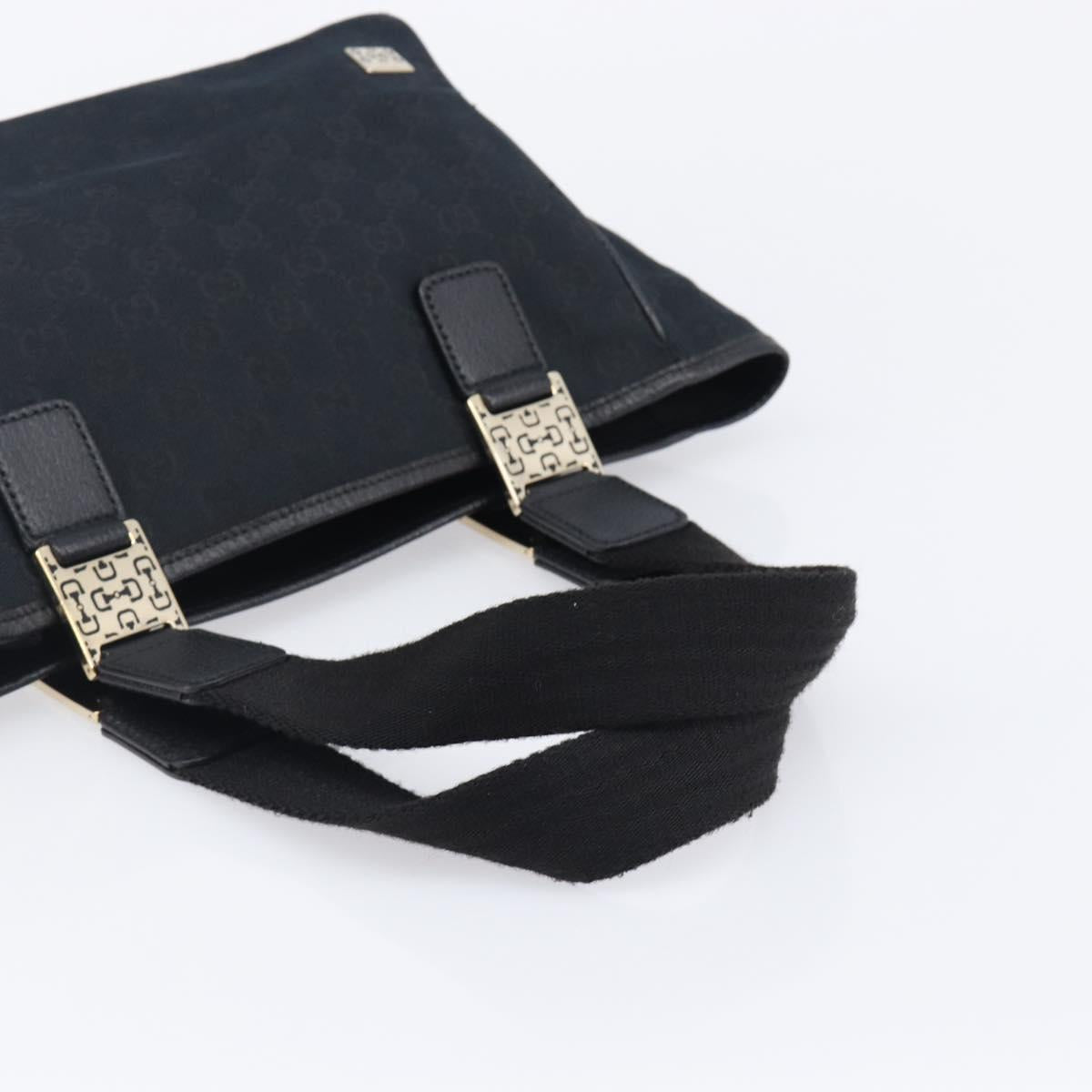 GUCCI GG Canvas Hand Bag Black Gold Tone 145810 Auth 204666V