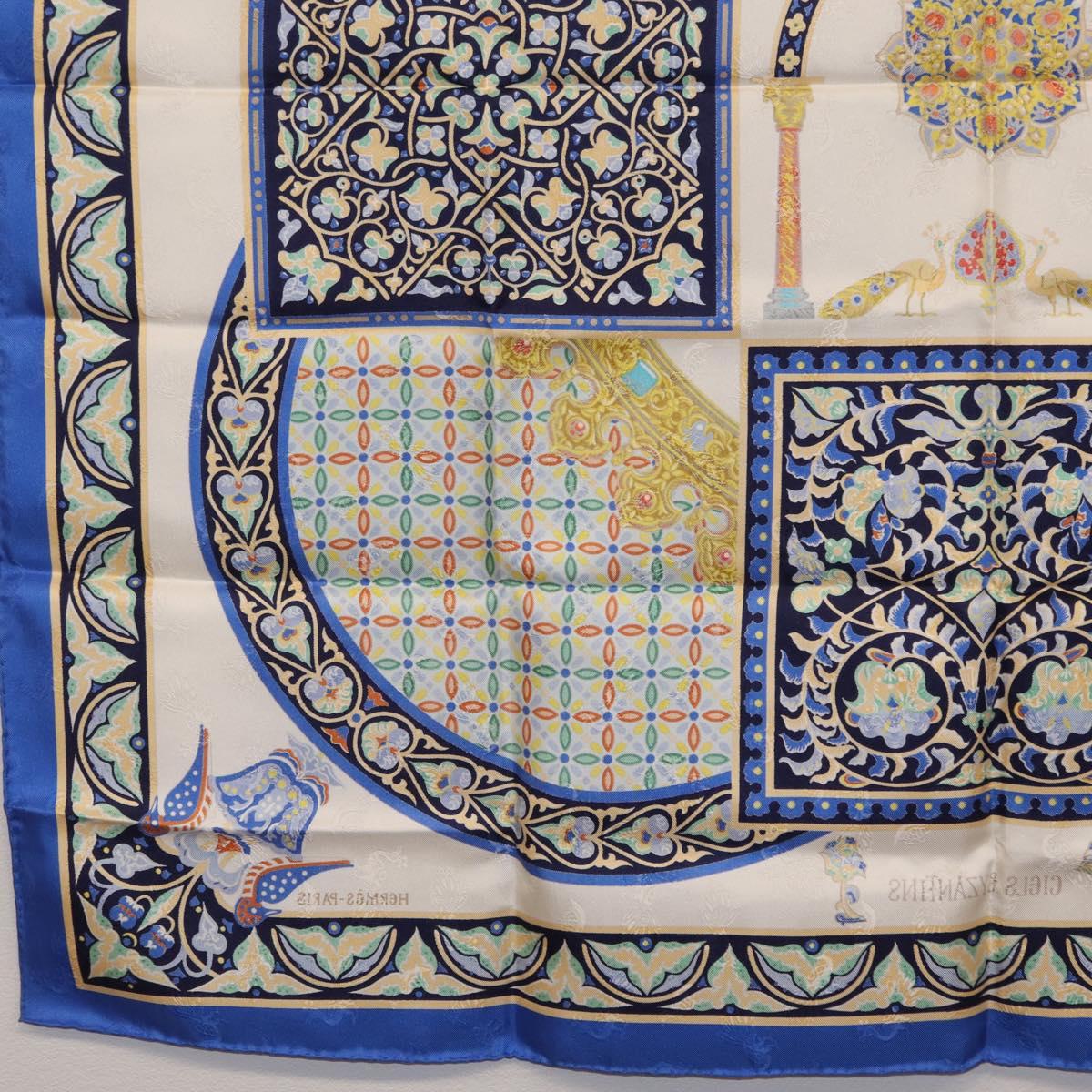 HERMES Carre90 Scarf Silk ""CIELS BYZANTINS"" Blue Auth 204698M