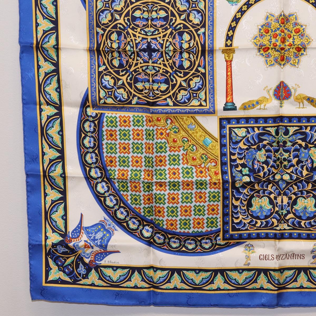 HERMES Carre90 Scarf Silk ""CIELS BYZANTINS"" Blue Auth 204698M