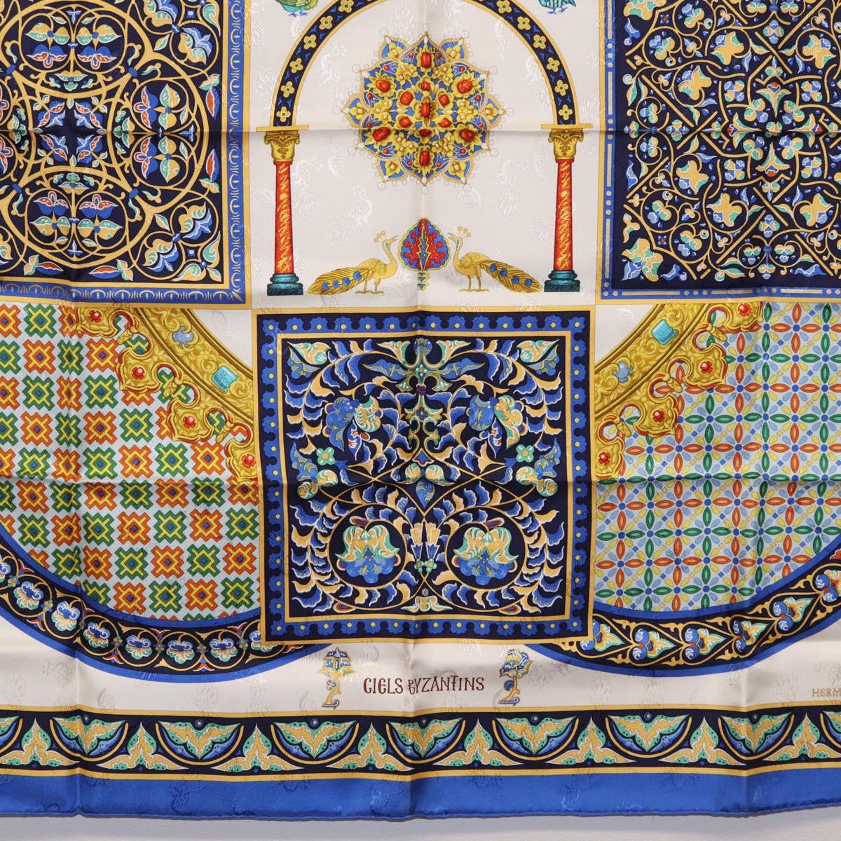 HERMES Carre90 Scarf Silk ""CIELS BYZANTINS"" Blue Auth 204698M