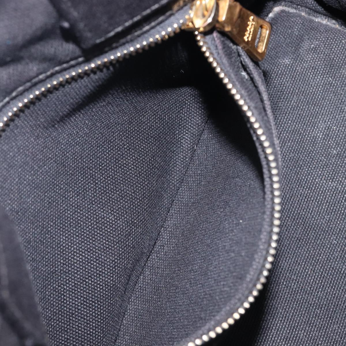 PRADA Canapa PM Hand Bag Canvas Black Gold Tone Auth 204699