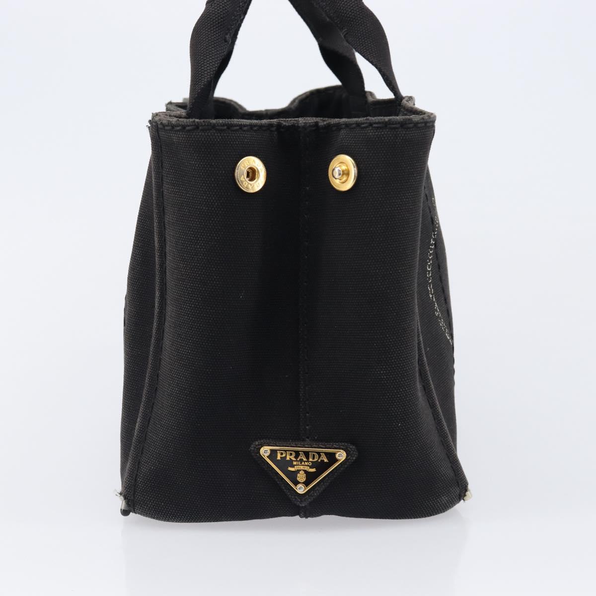 PRADA Canapa PM Hand Bag Canvas Black Gold Tone Auth 204699