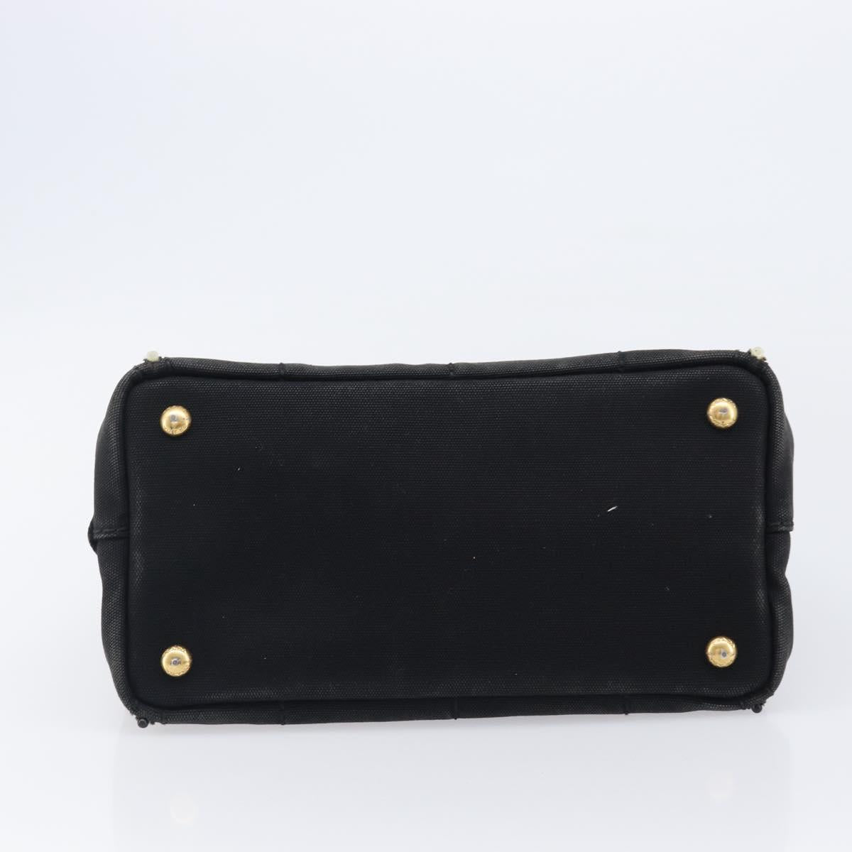 PRADA Canapa PM Hand Bag Canvas Black Gold Tone Auth 204699