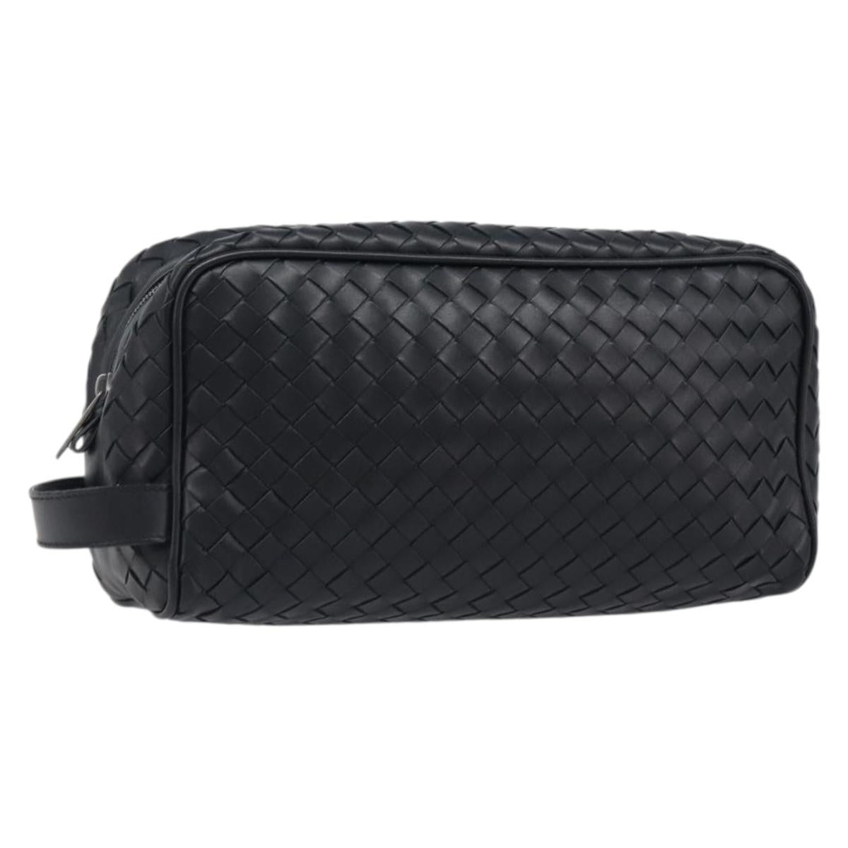 BOTTEGA VENETA INTRECCIATO Clutch Bag Leather Black Silver 244706 Auth 204700V