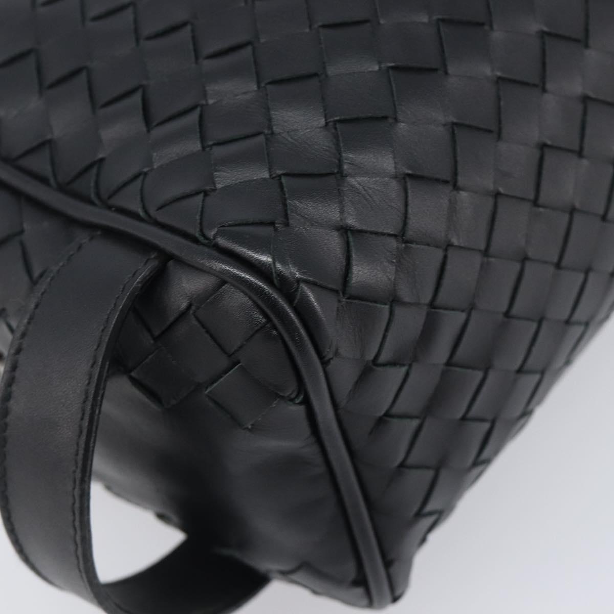 BOTTEGA VENETA INTRECCIATO Clutch Bag Leather Black Silver 244706 Auth 204700V
