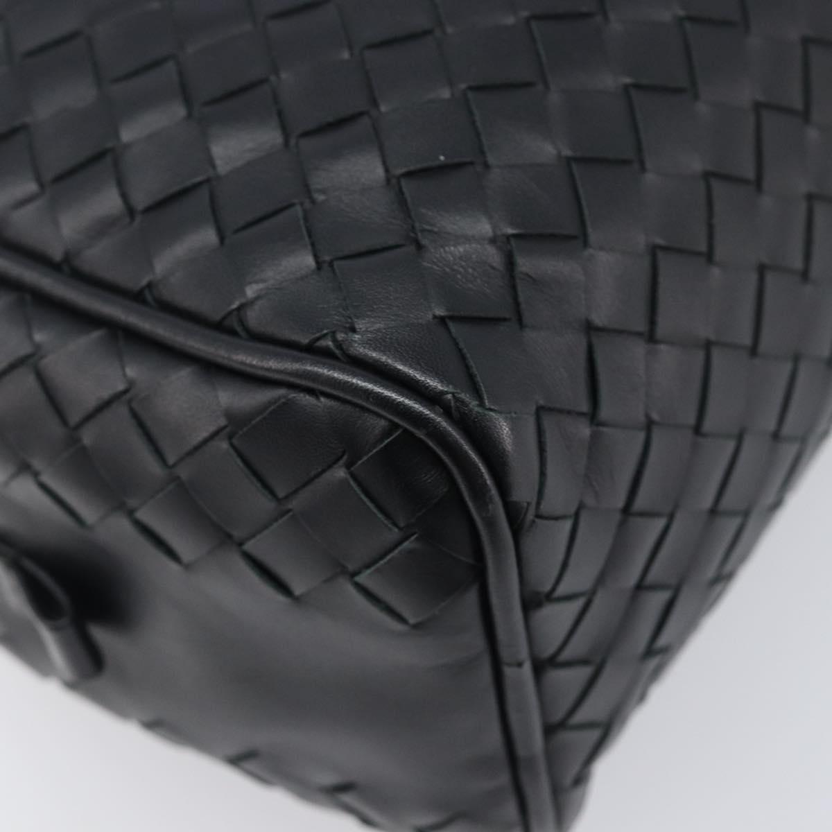 BOTTEGA VENETA INTRECCIATO Clutch Bag Leather Black Silver 244706 Auth 204700V