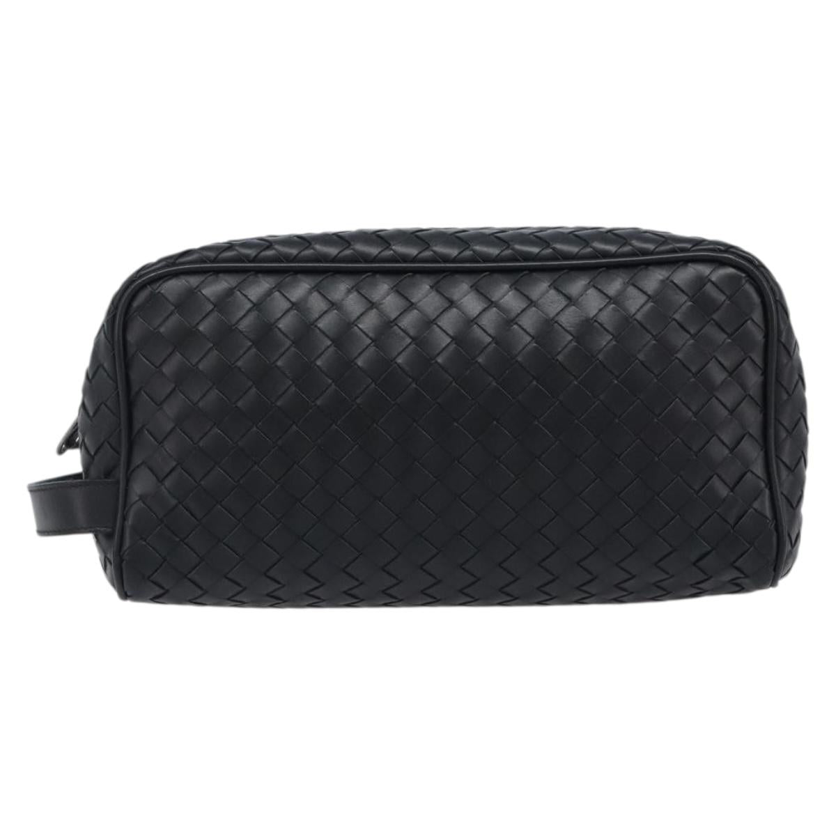 BOTTEGA VENETA INTRECCIATO Clutch Bag Leather Black Silver 244706 Auth 204700V