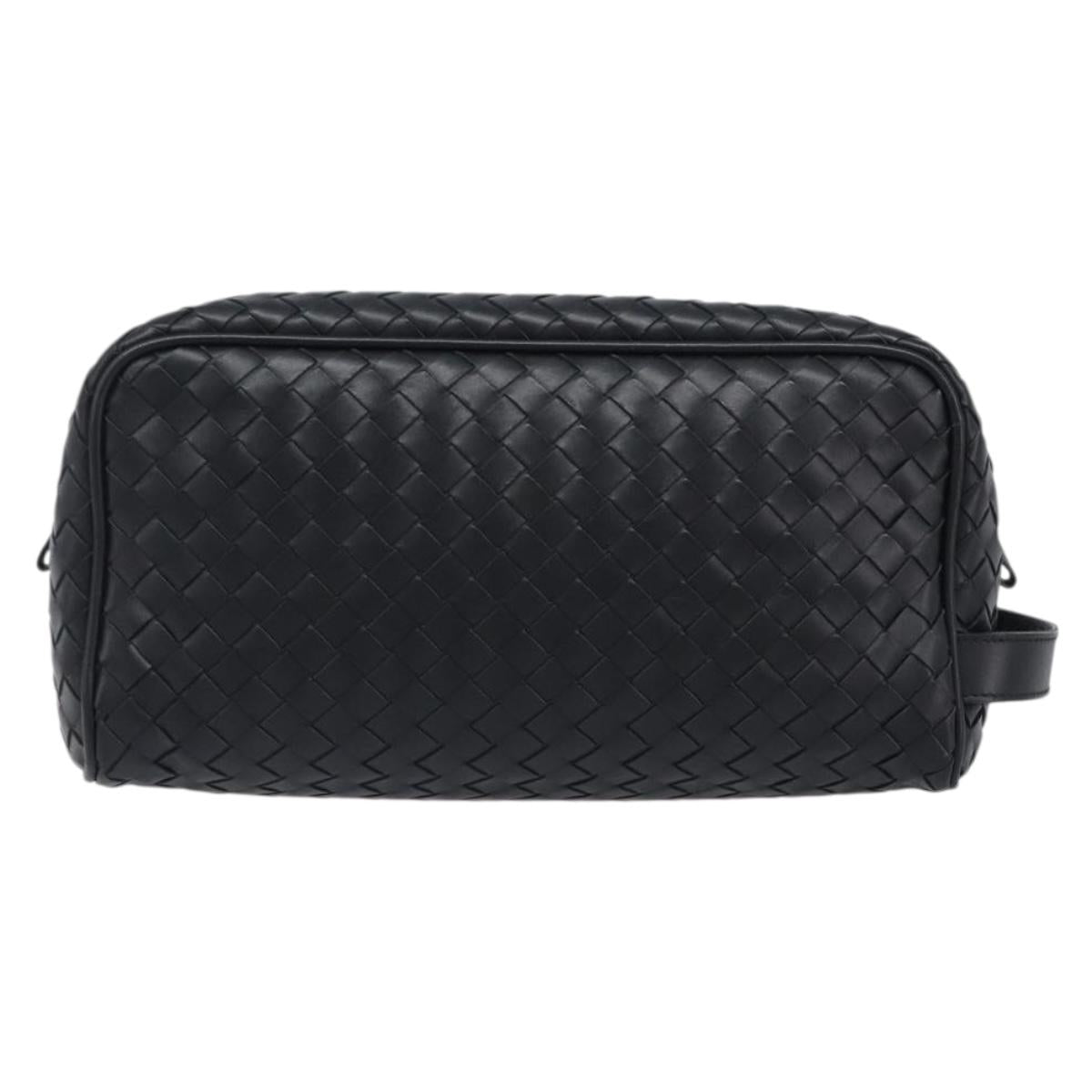 BOTTEGA VENETA INTRECCIATO Clutch Bag Leather Black Silver 244706 Auth 204700V