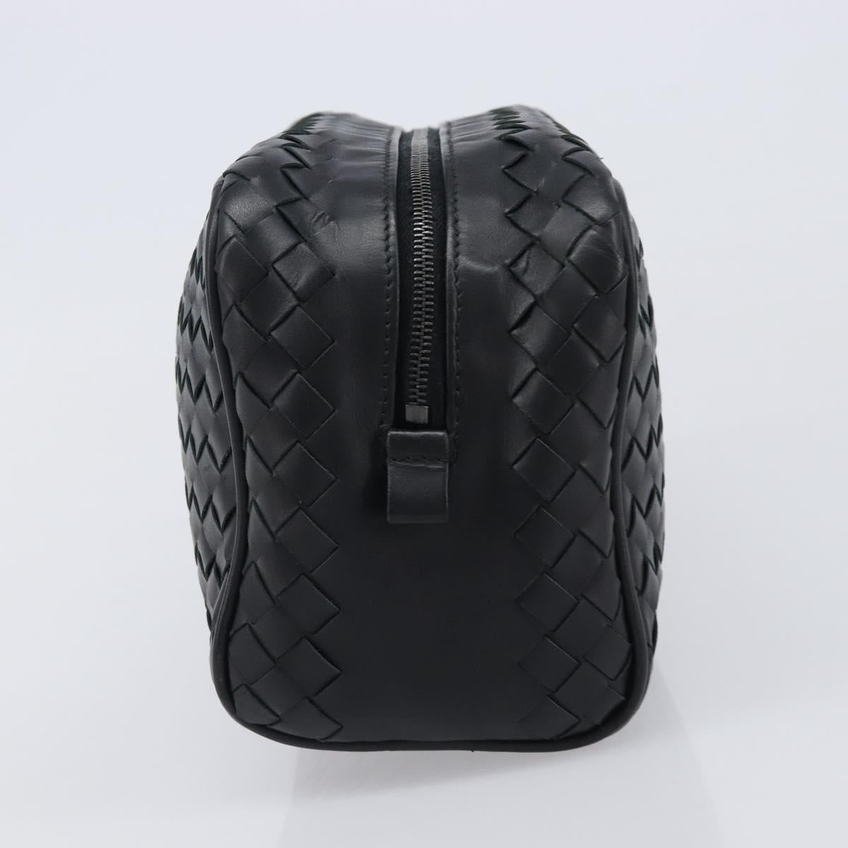 BOTTEGA VENETA INTRECCIATO Clutch Bag Leather Black Silver 244706 Auth 204700V
