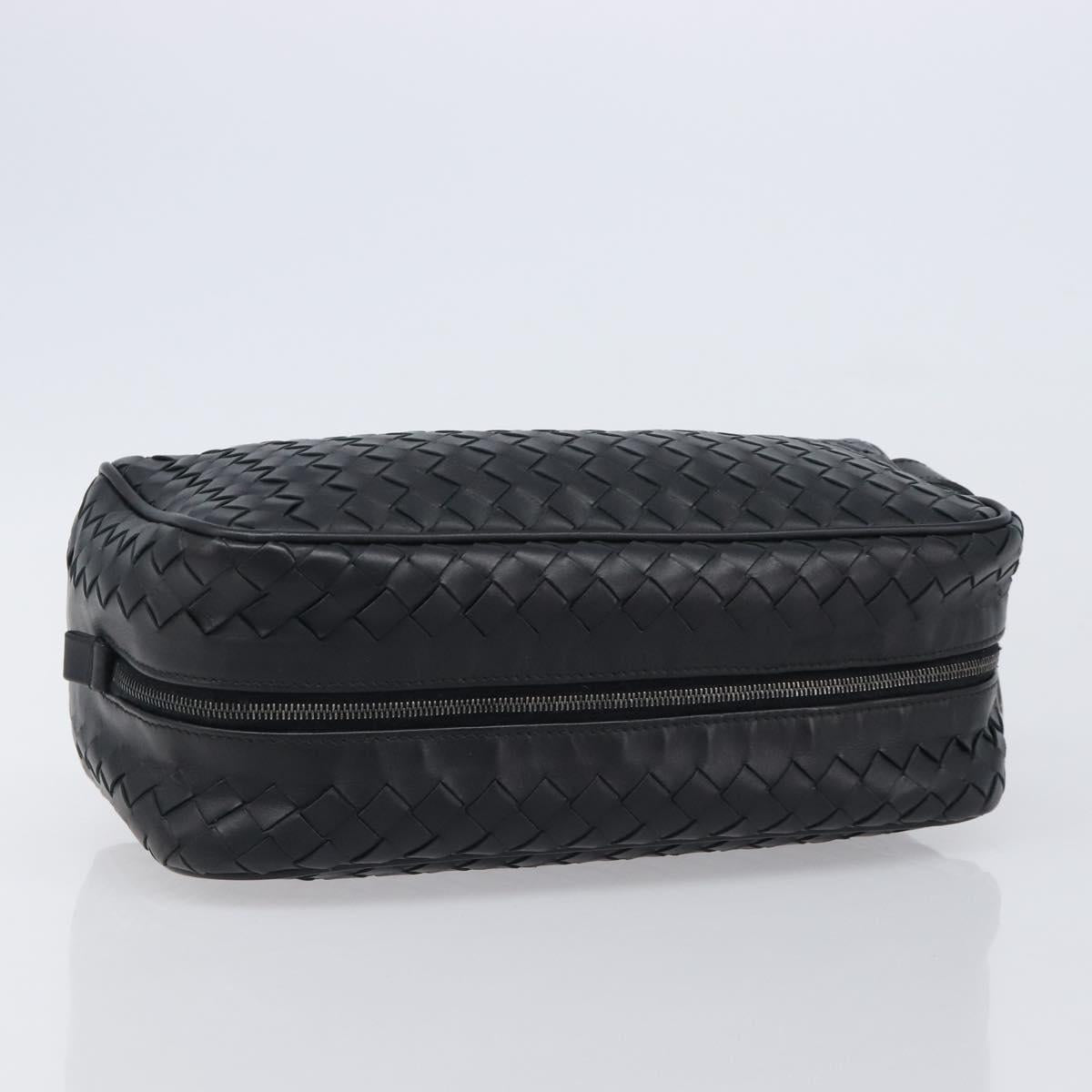 BOTTEGA VENETA INTRECCIATO Clutch Bag Leather Black Silver 244706 Auth 204700V