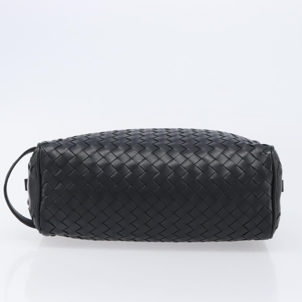 BOTTEGA VENETA INTRECCIATO Clutch Bag Leather Black Silver 244706 Auth 204700V