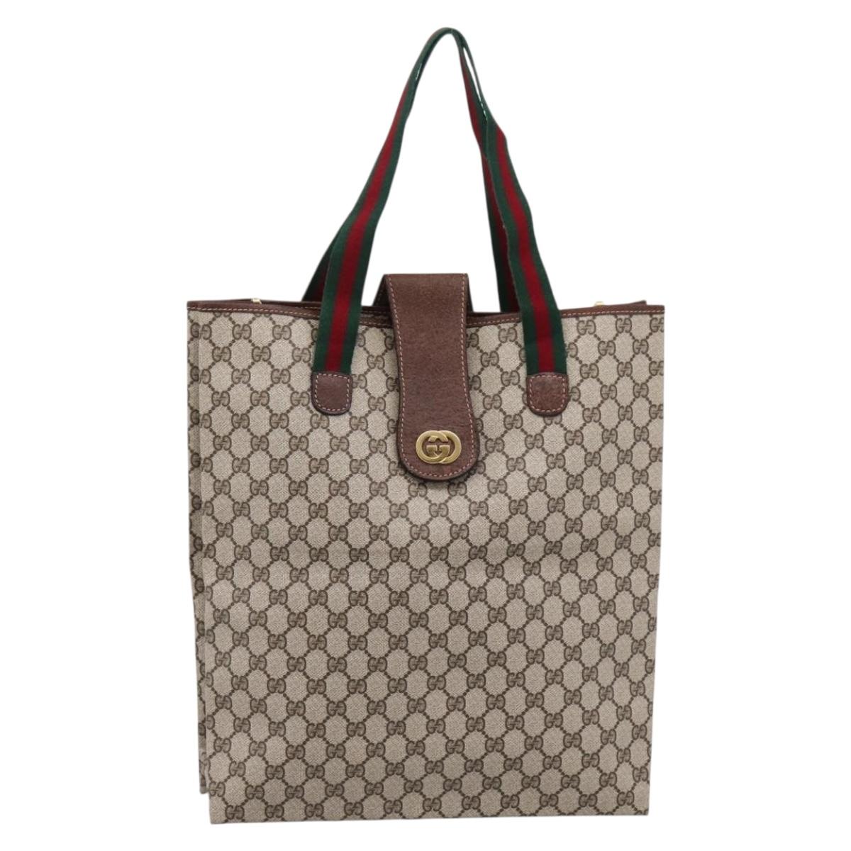 GUCCI GG Supreme Web Sherry Line Tote Bag PVC Beige Gold Auth 204701A