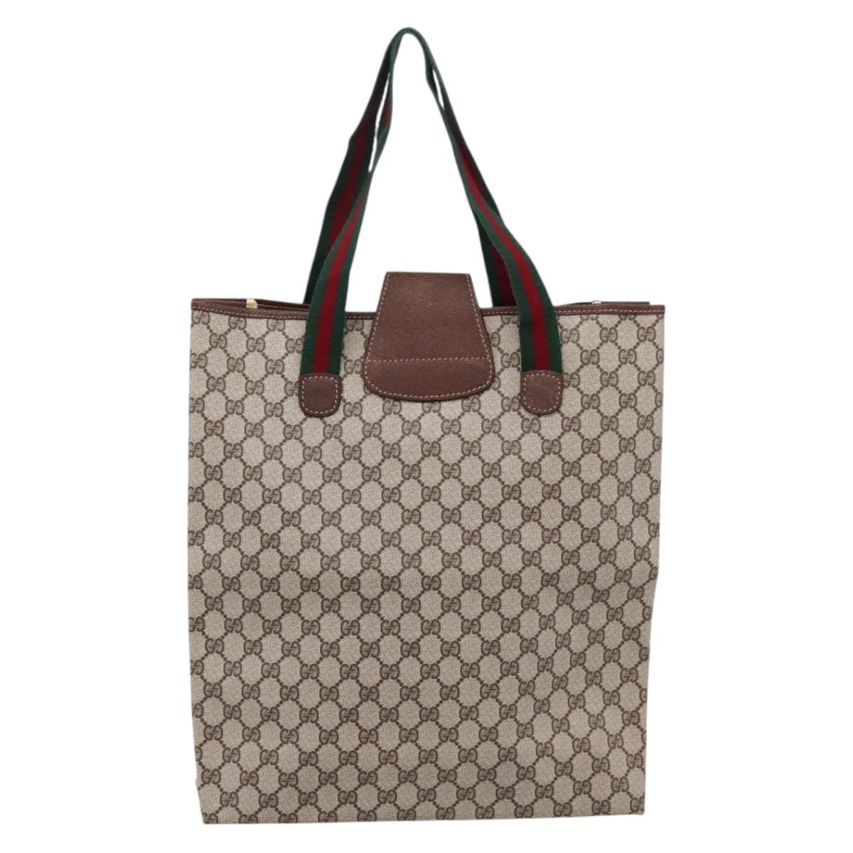 GUCCI GG Supreme Web Sherry Line Tote Bag PVC Beige Gold Auth 204701A