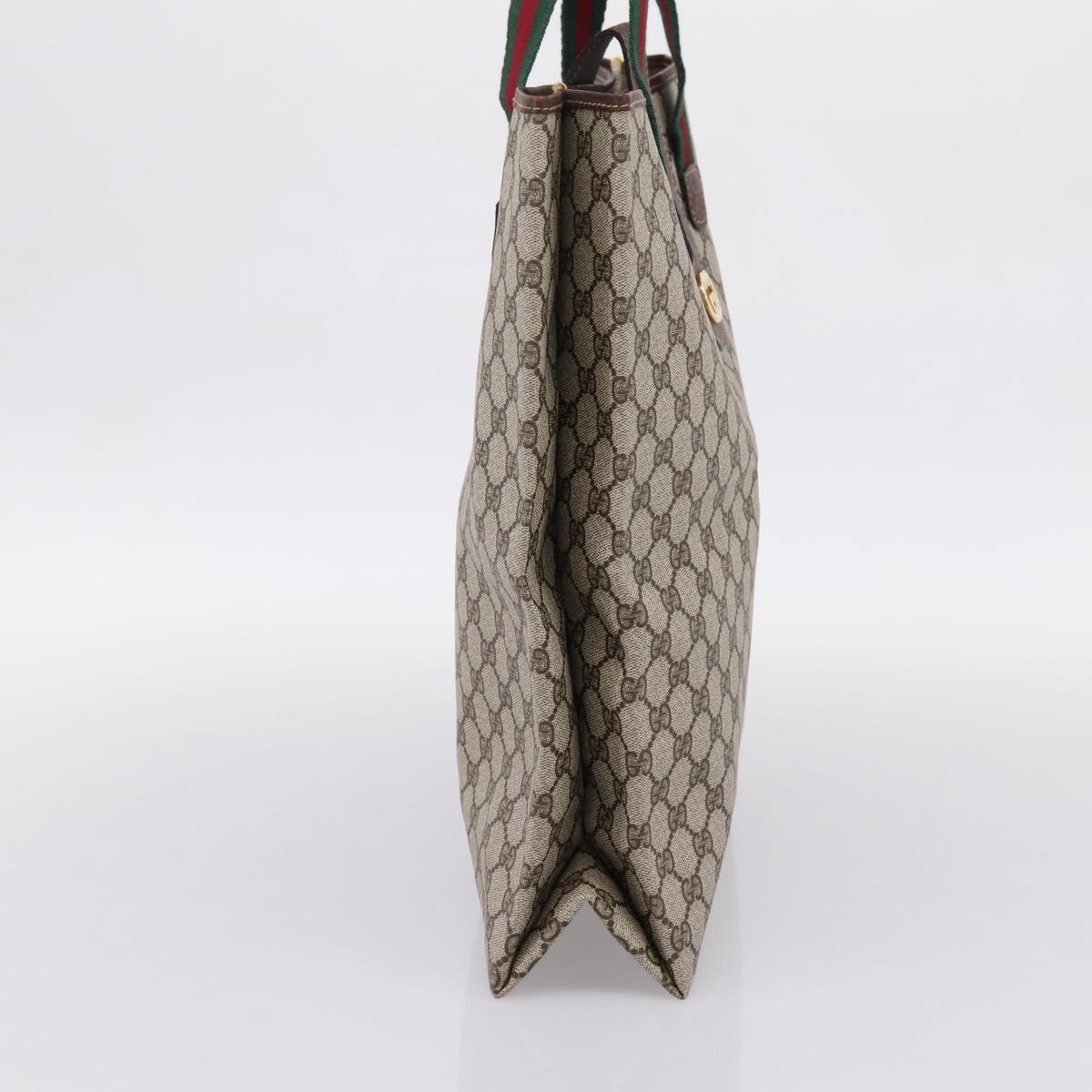 GUCCI GG Supreme Web Sherry Line Tote Bag PVC Beige Gold Auth 204701A