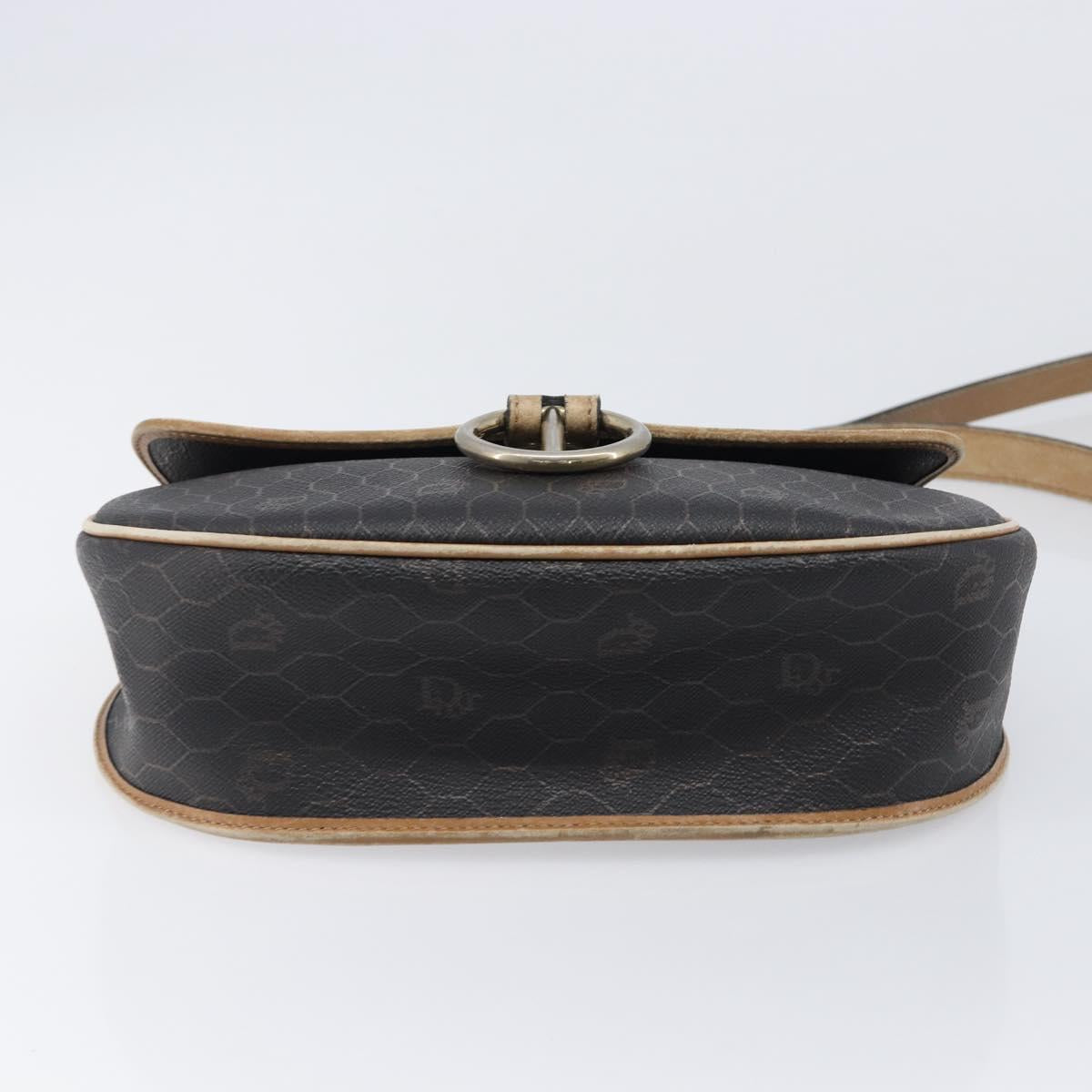 Christian Dior Honeycomb Shoulder Bag PVC Leather Black Gold Tone Auth 204704