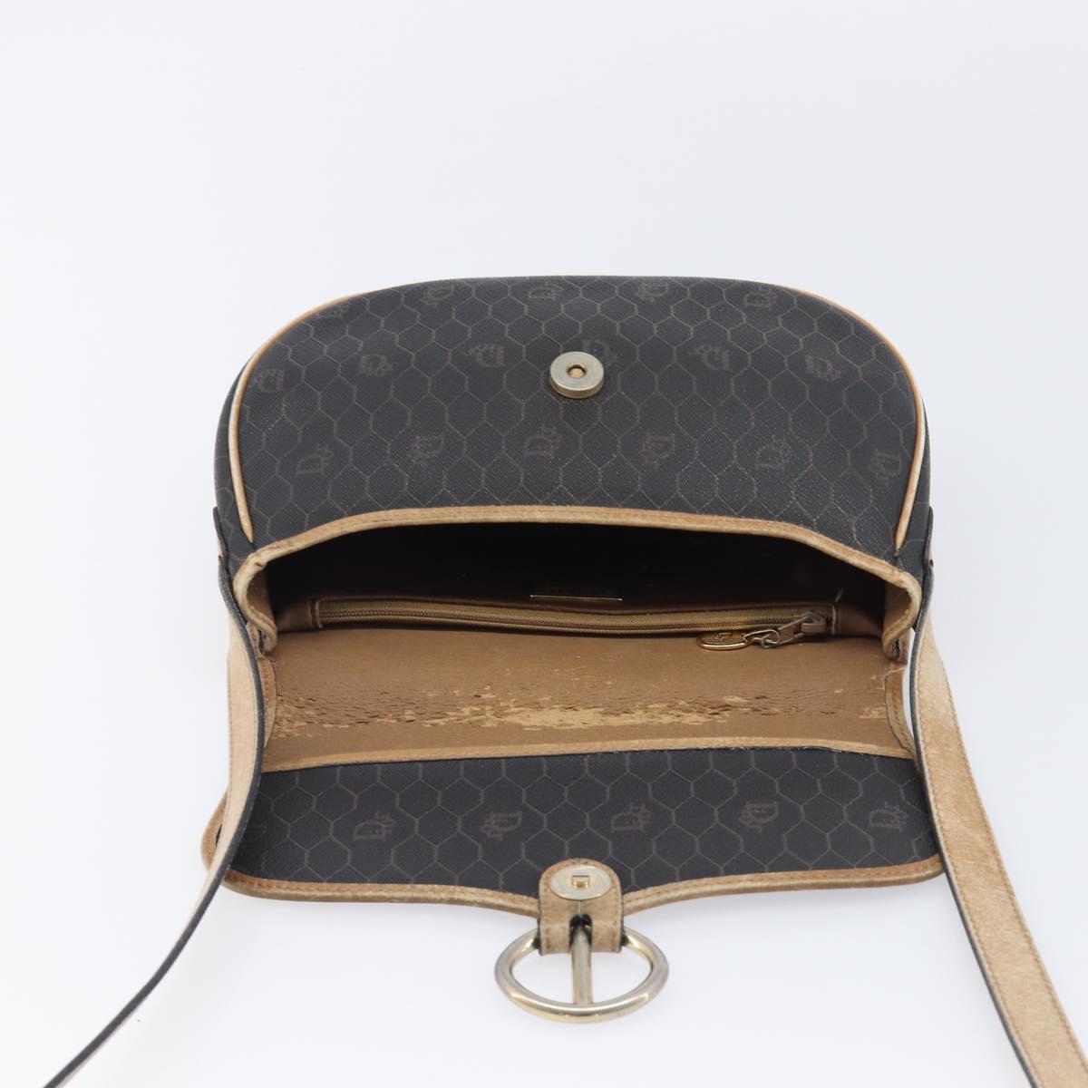 Christian Dior Honeycomb Shoulder Bag PVC Leather Black Gold Tone Auth 204704
