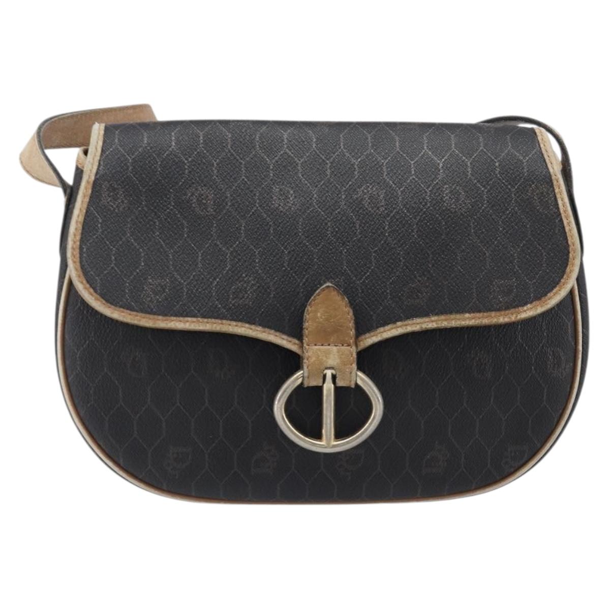 Christian Dior Honeycomb Shoulder Bag PVC Leather Black Gold Tone Auth 204704