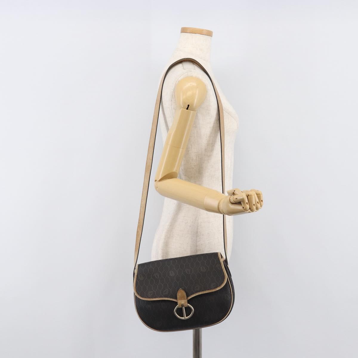 Christian Dior Honeycomb Shoulder Bag PVC Leather Black Gold Tone Auth 204704