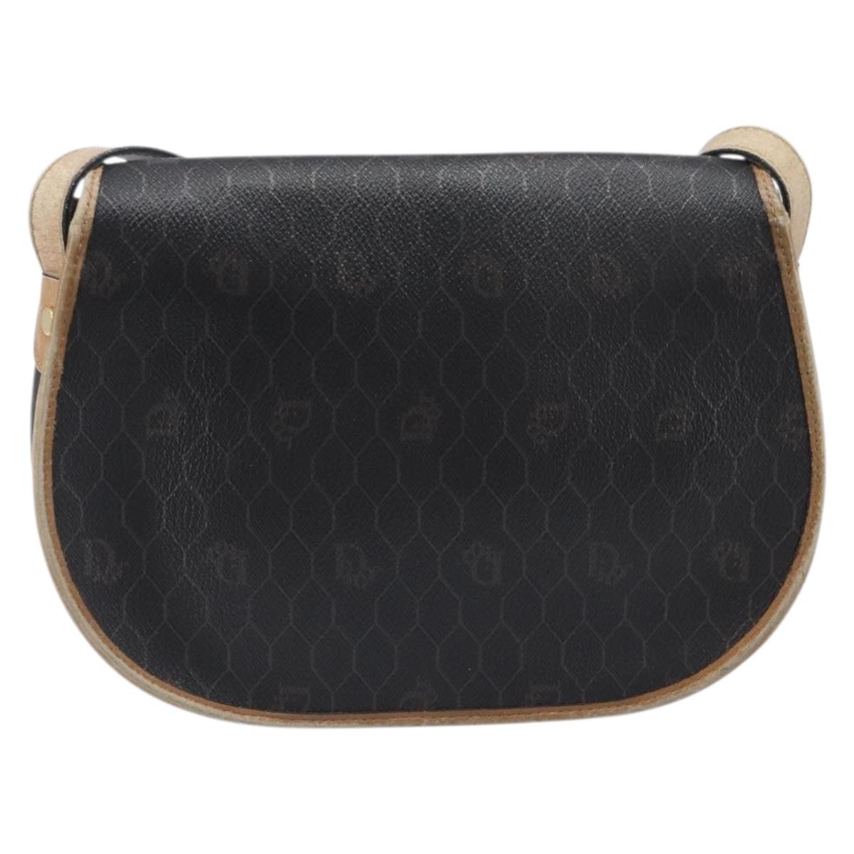 Christian Dior Honeycomb Shoulder Bag PVC Leather Black Gold Tone Auth 204704