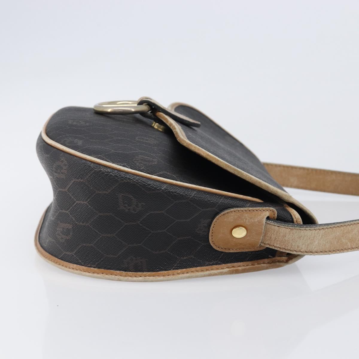 Christian Dior Honeycomb Shoulder Bag PVC Leather Black Gold Tone Auth 204704