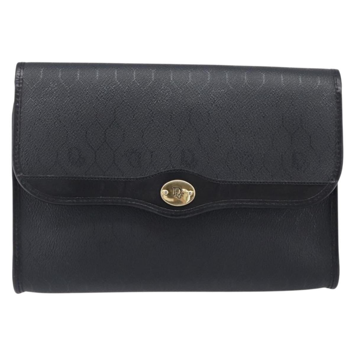 Christian Dior Honeycomb Chain Shoulder Bag PVC Black Gold Tone Auth 204705A