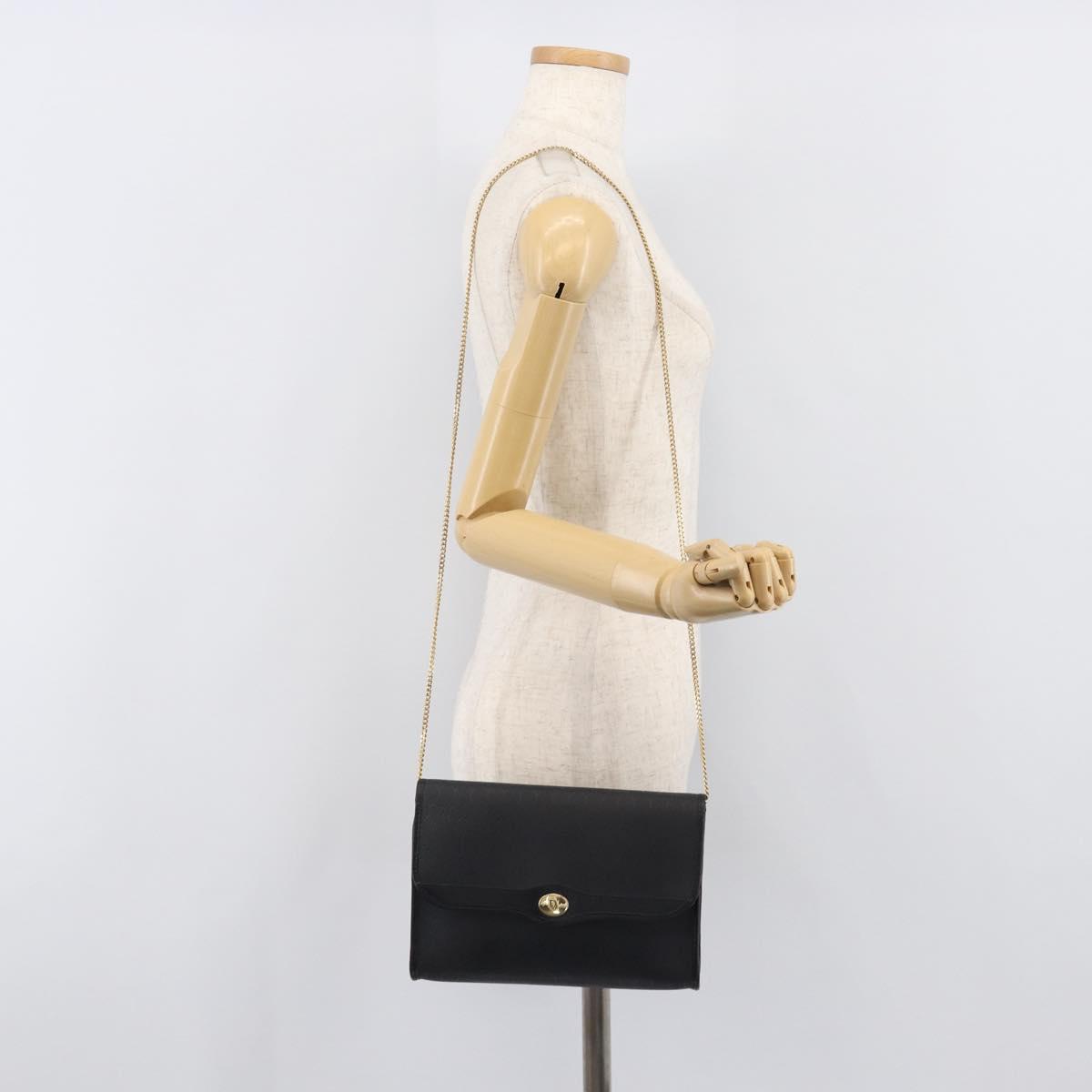 Christian Dior Honeycomb Chain Shoulder Bag PVC Black Gold Tone Auth 204705A