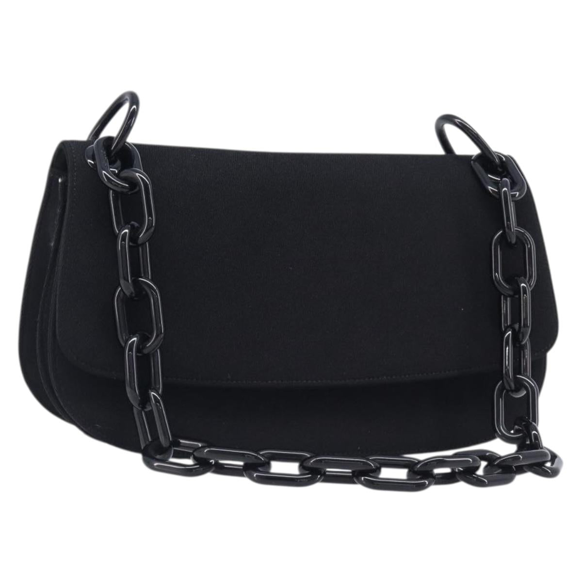 PRADA Plastic Chain Shoulder Bag Cotton Black Auth 204708V