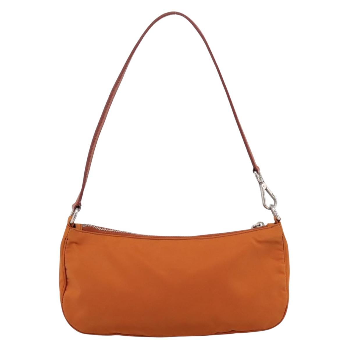 PRADA Accessory Pouch Nylon Orange Silver Auth 204709A