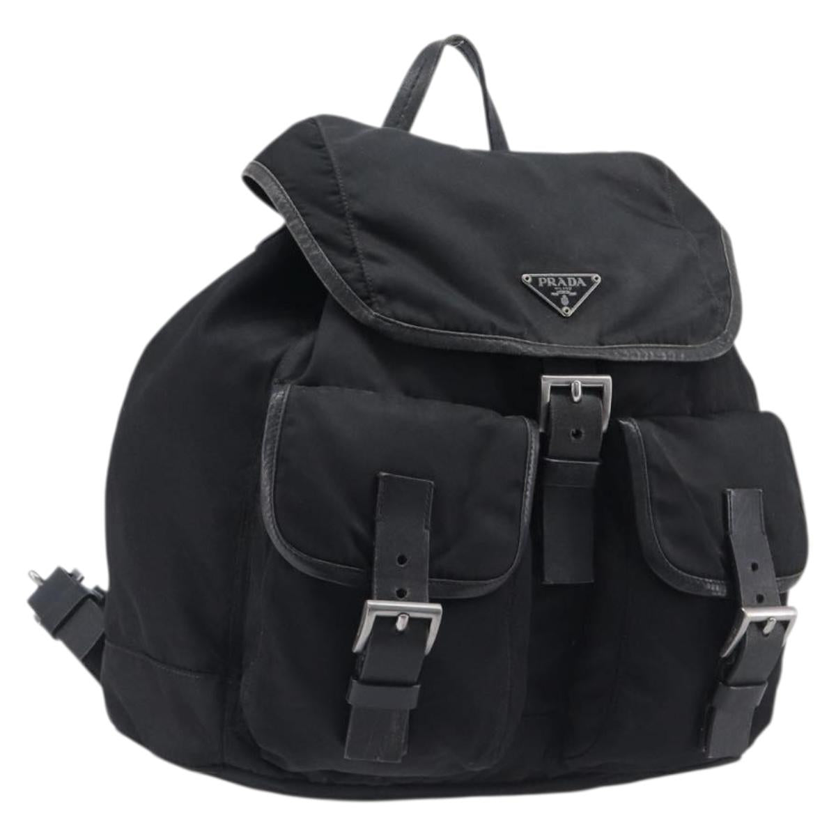 PRADA Backpack Nylon Black Silver Auth 204710