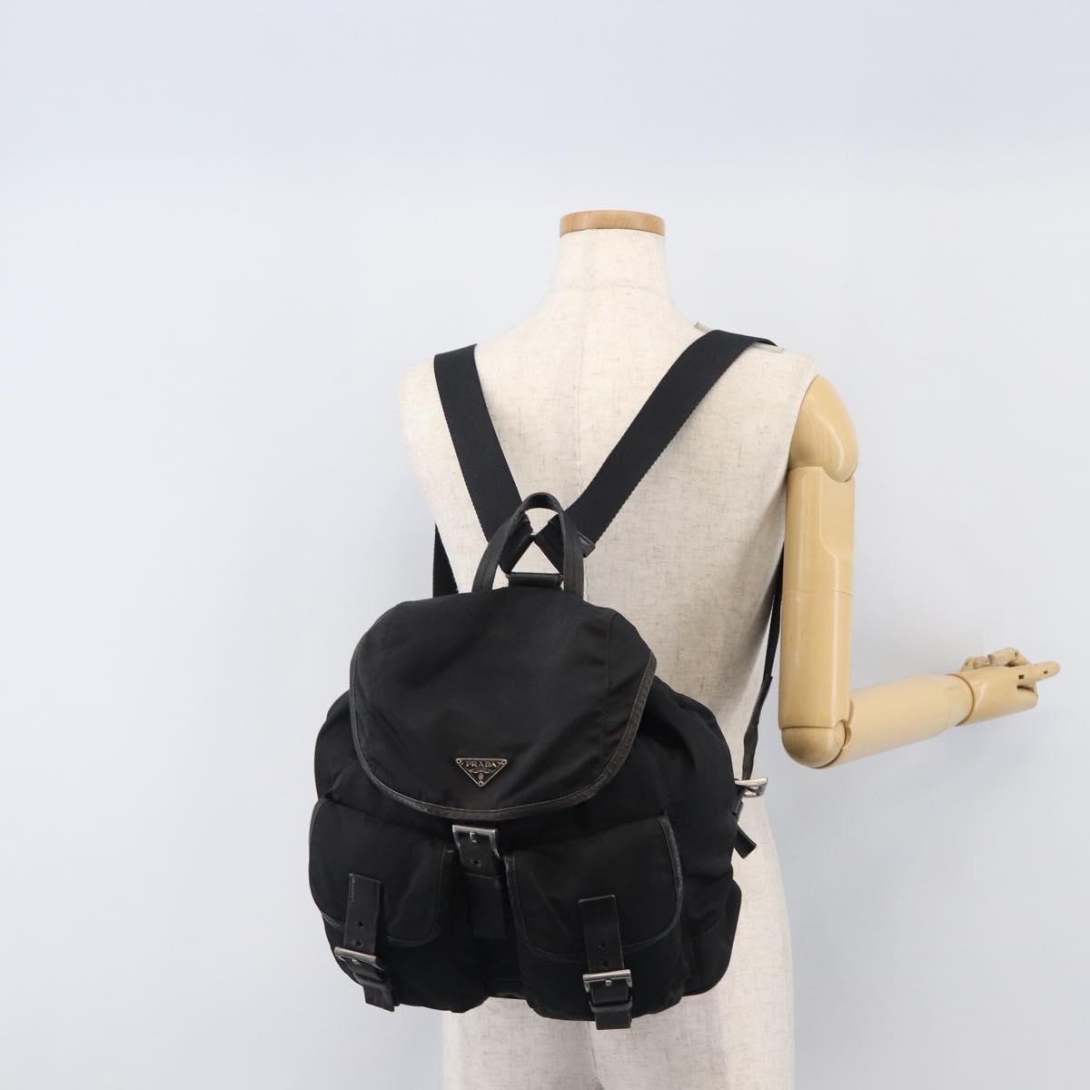 PRADA Backpack Nylon Black Silver Auth 204710