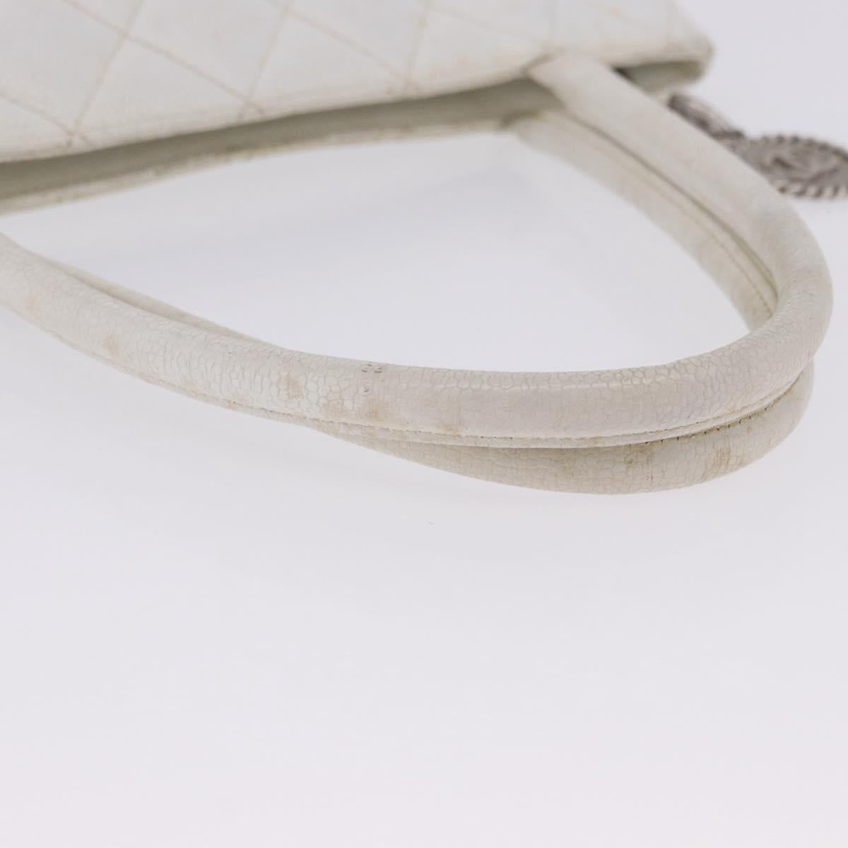 CHANEL Tote Bag Caviar Skin Standard White Silver CC Auth 204728