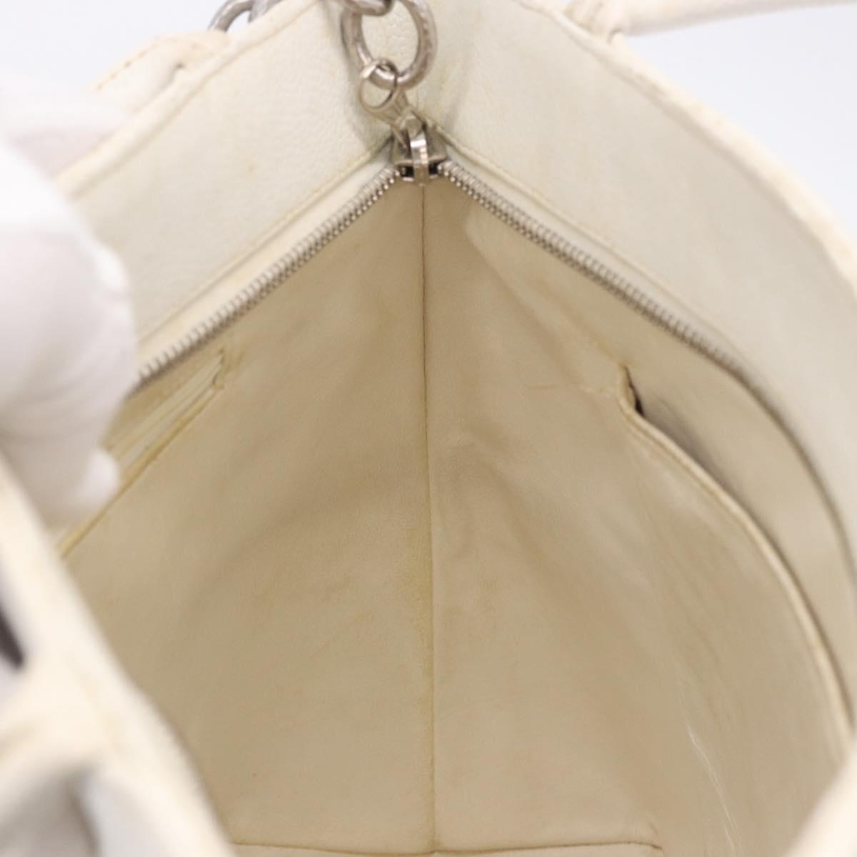 CHANEL Tote Bag Caviar Skin Standard White Silver CC Auth 204728