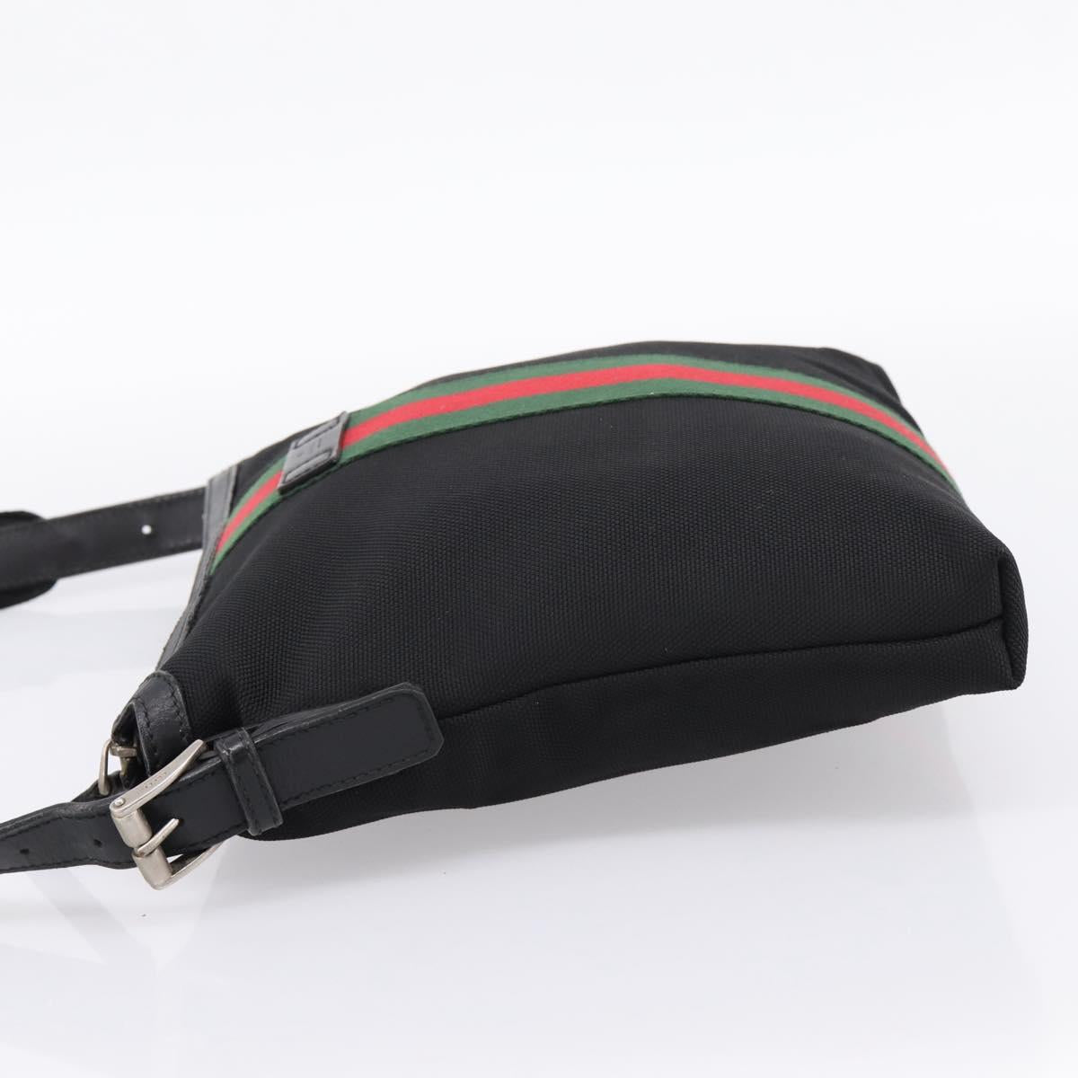 GUCCI Web Sherry Line Shoulder Bag Canvas Black Silver 387111 Auth 204729A